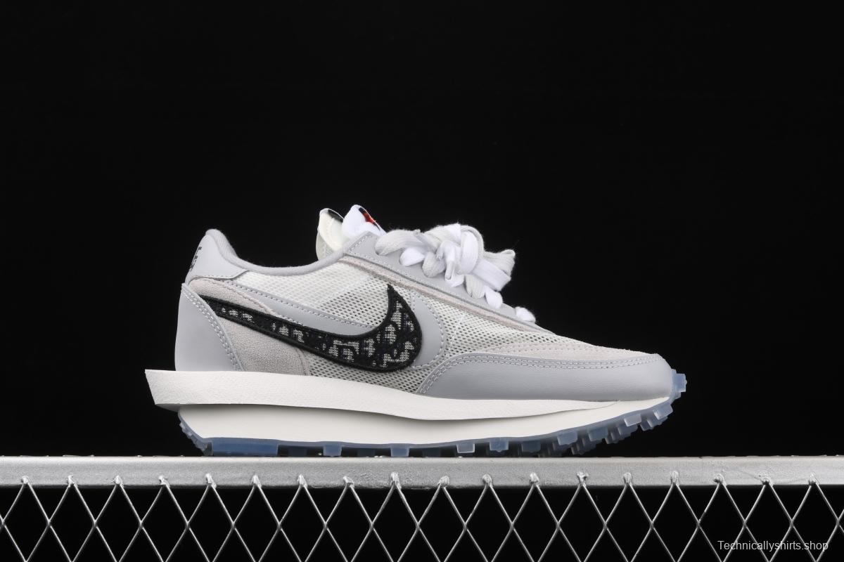 Dior x Sacai x NIKE LVD Waffle Daybreak co-signed catwalk style double hook Swoosh running shoes BV0073-068,