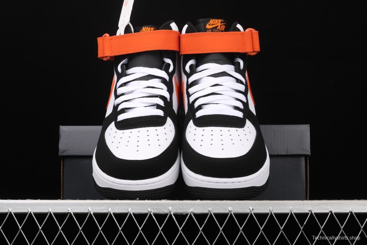 NIKE Air Force 1o07 Mid black orange color matching medium top casual board shoes 554724-058