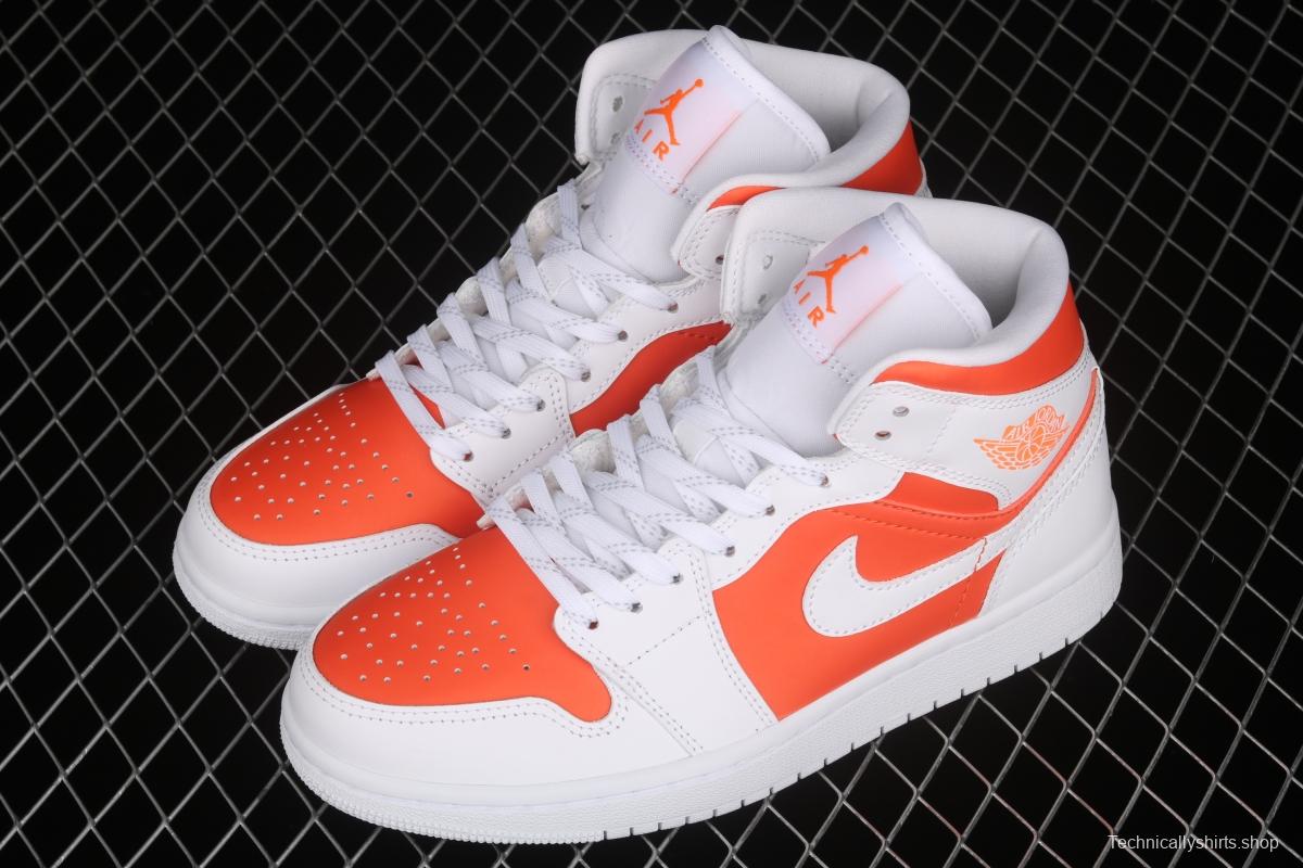 Air Jordan 1 Mid White Orange Zhongbang Basketball shoes CZ0774-800