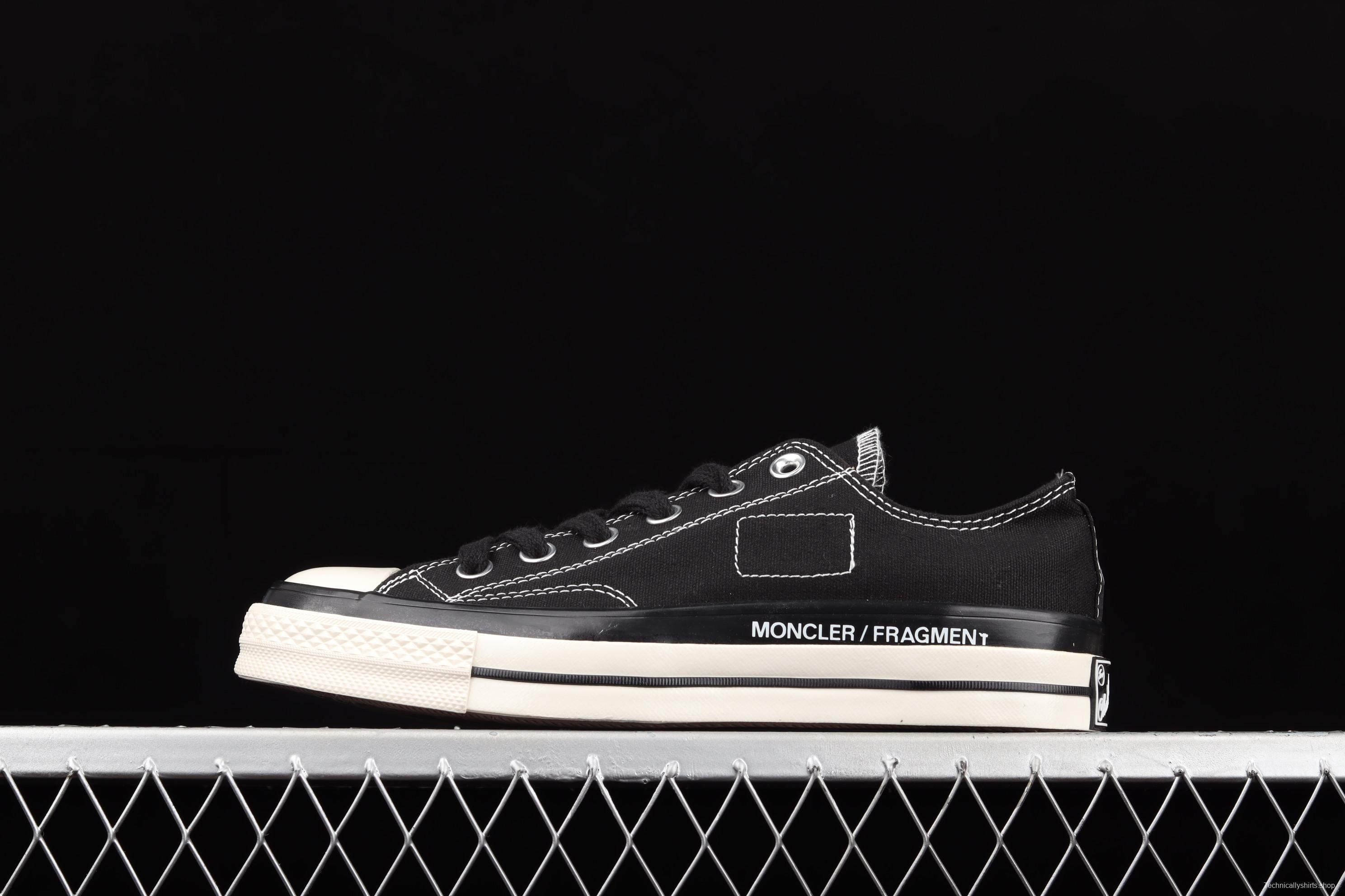 Fragment x Moncler x Converse 1970 S Fujiwara Hiroshi Fujiwara Lightning co-signed Chen Weiting the same black-and-white graffiti classic low-top canvas shoes 172320C