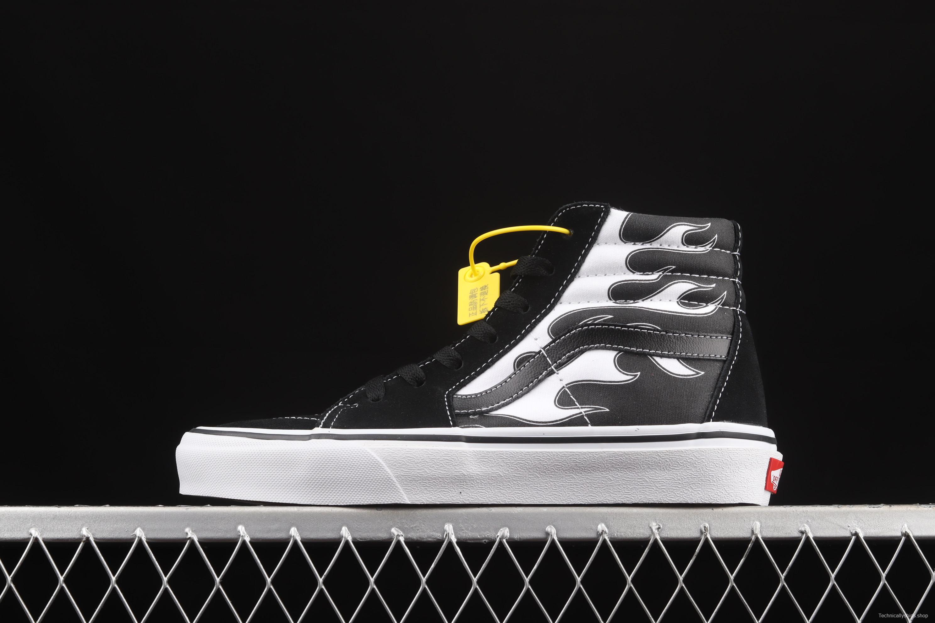 Vans Sk8-Hi black and white flame high top casual board shoes VN0A32QGK681