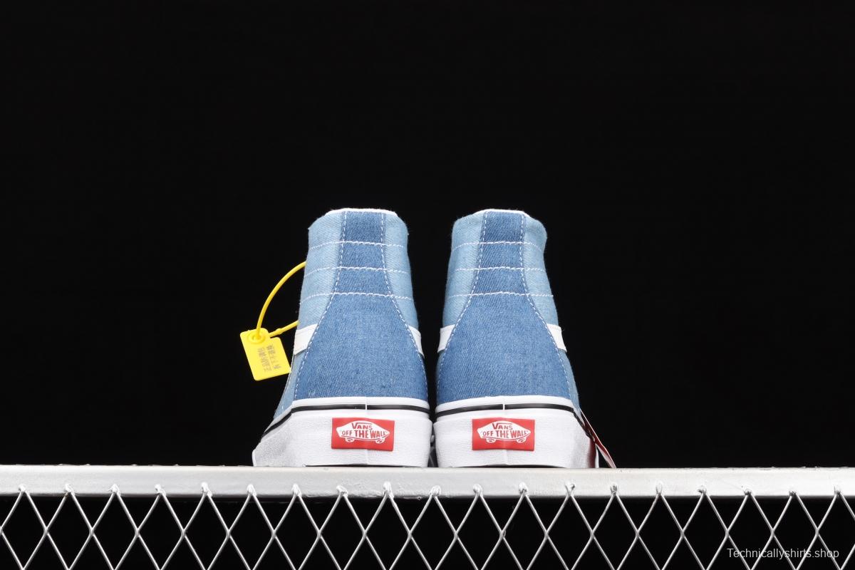 Vans Sk8-Hi Tapered series denim blue matching ultra-thin canvas high upper shoes VN0A3MV8Q691