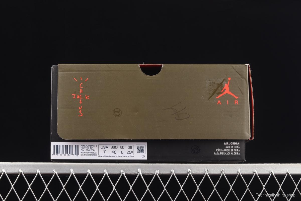 Travis Scott x Air Jordan 6 TS co-signed Pocket Army Green Night Light Basketball shoes CN1084-200