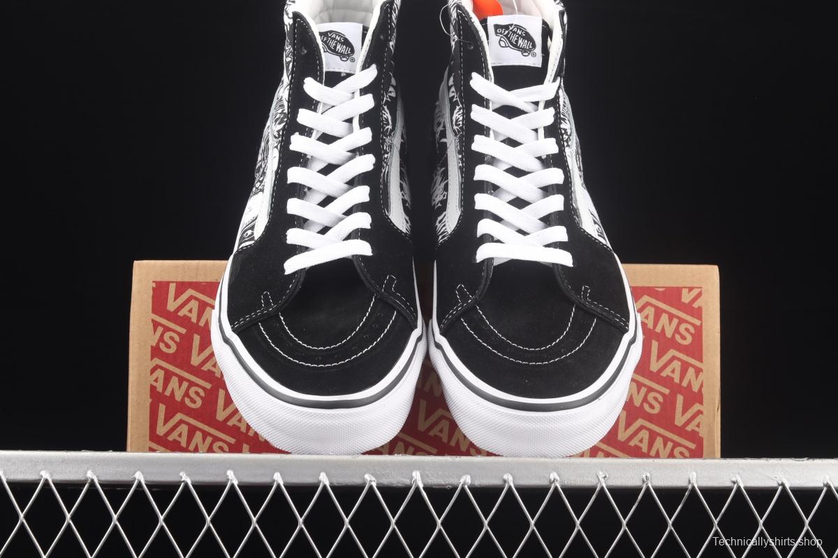 Vans Sk8-Hi Slim black and white skull printed high upper canvas casual shoes VN0A4BV6V8V