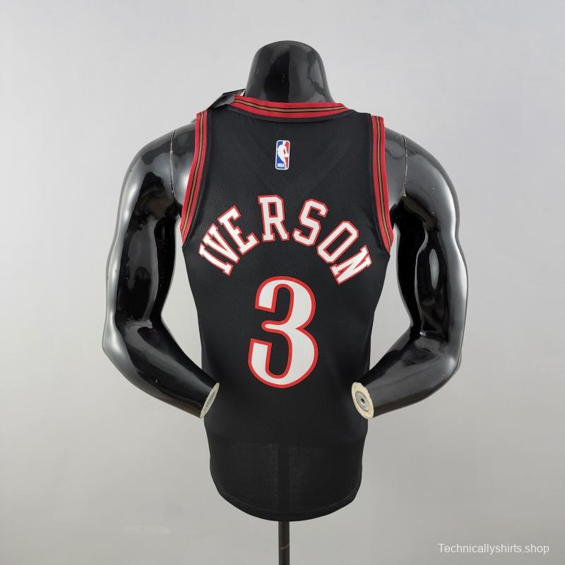 Retro Philadelphia 76ers Iverson #3 Big Meteor Black NBA Jersey 