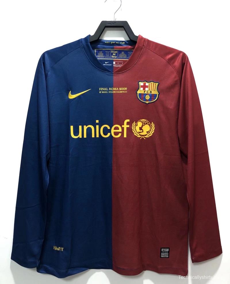 Retro 08/09 Long SLeeve Barcelona Home Champions Version Soccer Jersey