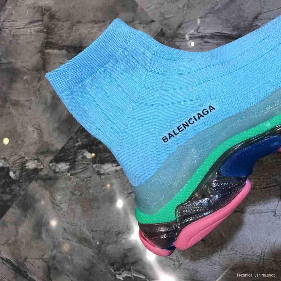 Men/Women Balenciaga Speed Blue Pink Sole Item 6380330