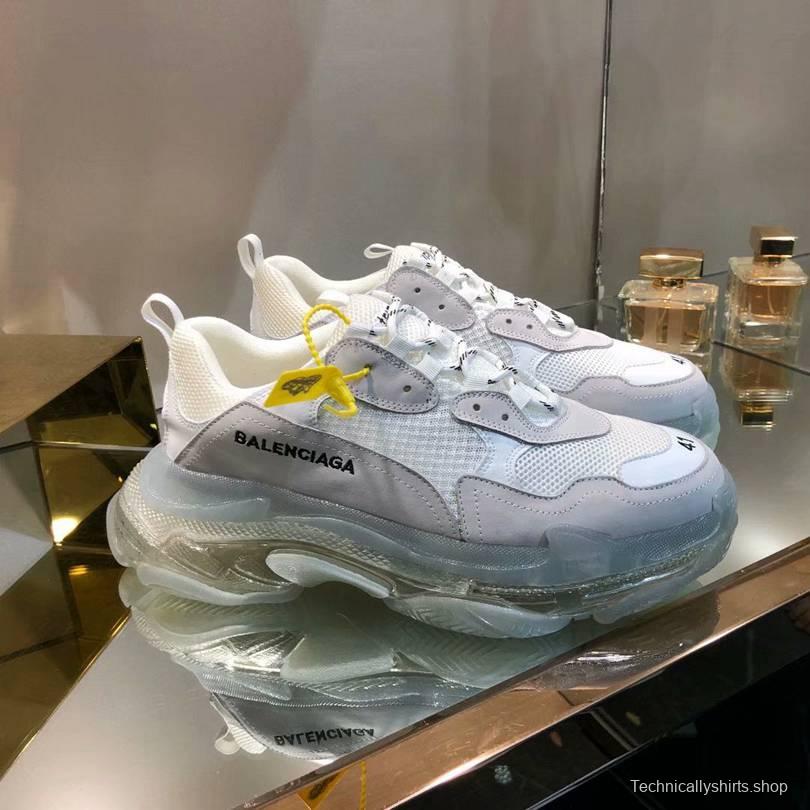 Men/Women Balenciaga Triple S White Clear Sole Khaki Sneaker Item 638038