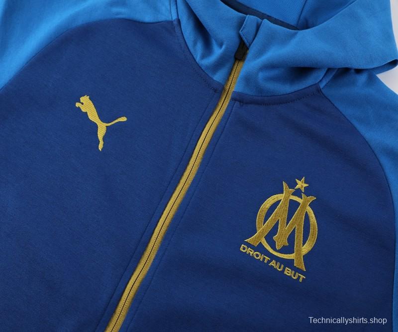 23/24 Olympique Marseille Blue Full Zipper Hoodie Jacket+Pants