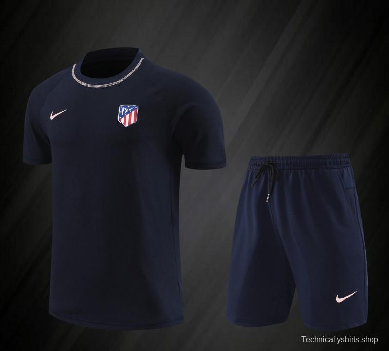 23/24 Atletico Madrid Navy Cotton Short Sleeve Jersey+Shorts