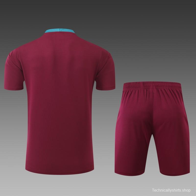 23/24 PSG Wine Cotton Short Sleeve Jersey+Shorts