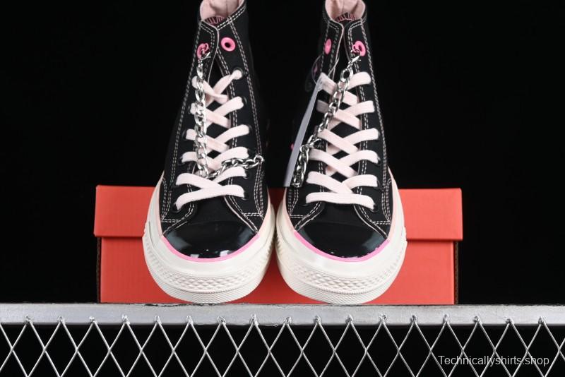 Converse Chuck 70s High Top Canvas Sneakers with Chain Accents in Black & Pink - A09539C