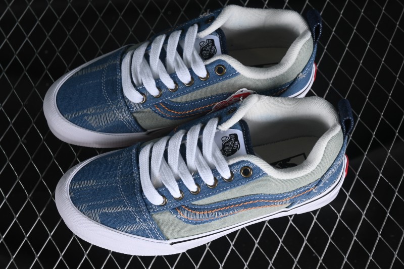 Vans Classics Knu Skool Washed Denim Distressed Vintage Chunky Tongue Skate Shoes - VN0009QCBLK
