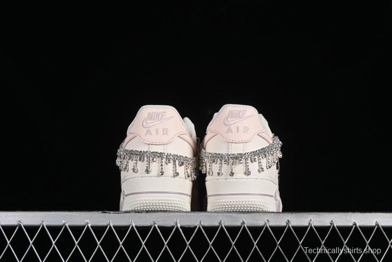 Nike Air Force 1 '07 Low Casual Sneakers in Romantic Pink-Purple with Diamond Chain Accessories - FV1122-333