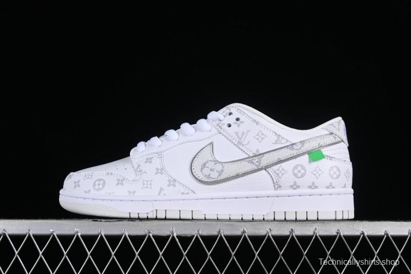 Nike SB Dunk Low Louis Vuitton Collaboration - White Grey Print High-End Custom Low-Top Casual Skate Shoes - LV0526-592