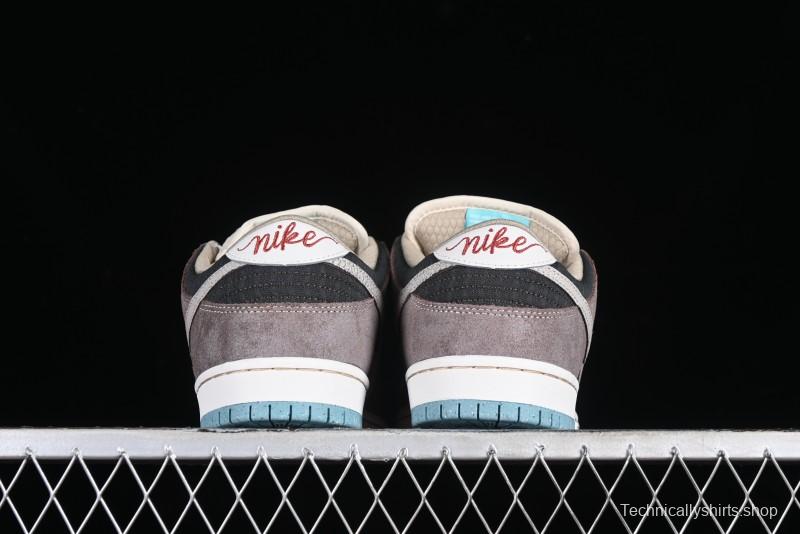 Nike SB Dunk Low Retro Sneakers with Floral Embossed Design and Tiffany Blue Accents - FZ3129-200