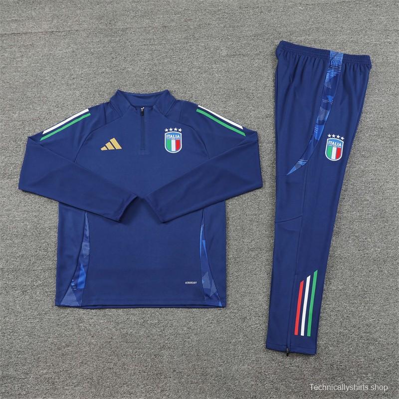 2024 Italy Navy Half Zipper Jacket+Long Pants