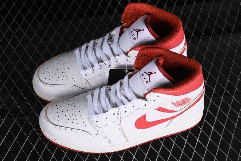 Nike Air Jordan 1 Mid Basketball Shoes in White/Orange/Red - FJ3458-160