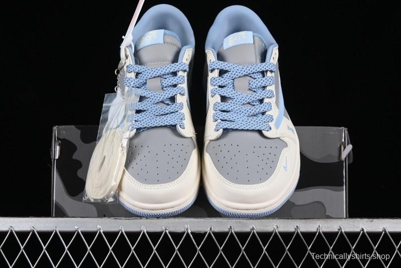 Nike Travis Scott x Fragment Design x Air Jordan 1 Low OG SP AJ1 LV Collaboration Deep Blue Low-Top Casual Sneakers - BB6588-104