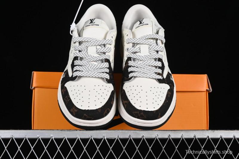 Nike Travis Scott x Fragment Design x Air Jordan 1 Low OG SP AJ1 LV Classic Black Gold Low-top Casual Sneakers - SJ2068-103