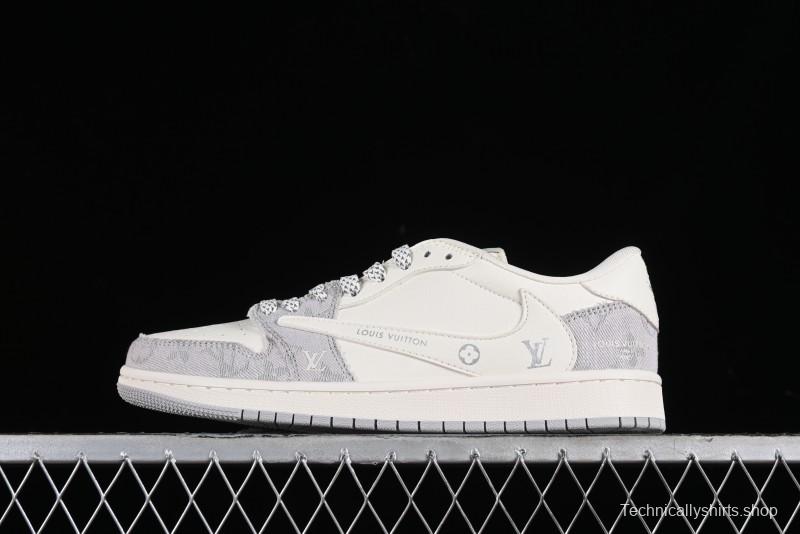 Nike Travis Scott x Fragment Design x Jordan Air Jordan 1 Low OG SP AJ1 LV Grey Denim Culture Casual Sneakers - LJ5188-004