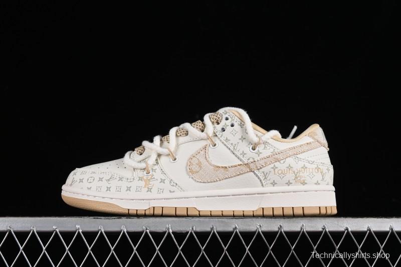 Nike SB Dunk Low LV Collaboration Strap Beige Swoosh Anniversary High-End Custom Low-Top Casual Sneakers - SJ2068-250