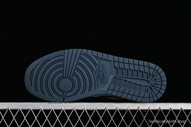 Nike Air Jordan 1 Low LV Collaboration - White with Blue Swoosh Custom Casual Sneakers - WG8850-005