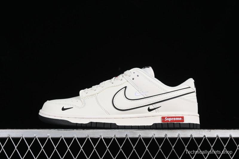 Nike SB Dunk Low Supreme Collaboration - Beige Black Mini Swoosh Anniversary High-End Custom Low-Top Casual Skate Shoes - DJ2024-006
