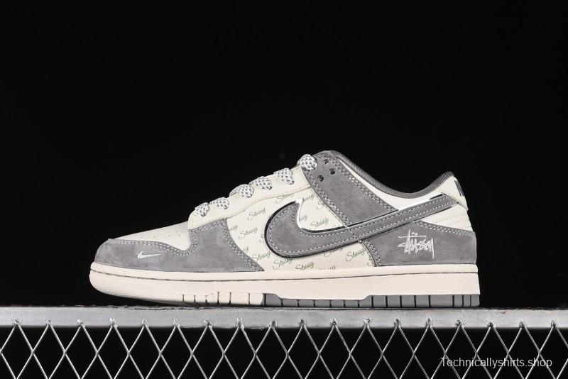 Nike SB Dunk Low Stussy Collaboration - Grey Pig Suede Patchwork Anniversary Custom Low-Top Casual Skate Shoes - CF3688-016