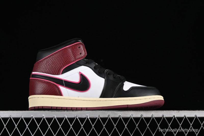 Nike Air Jordan 1 Mid AJ1 Snake Print Black Red Toe Mid-Top Basketball Shoes - FQ7818-101