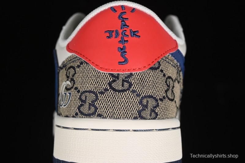 Nike Travis Scott x Fragment Design x Air Jordan 1 Low OG SP AJ1 Gucci Collaboration - Silver Logo Blue Swoosh Low Top Casual Sneakers - XY2688-118