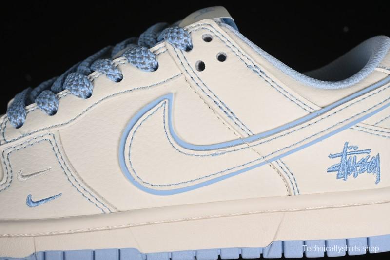 Nike SB Dunk Low Stussy Collaboration - Blue Double Swoosh Anniversary Custom Low-Top Casual Skate Shoes - BB1818-101