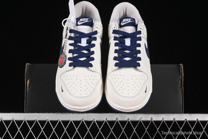 Nike SB Dunk Low Supreme Collaboration - Double Swoosh Beige Navy Anniversary Custom Low-Top Casual Skate Shoes - XX2025-668