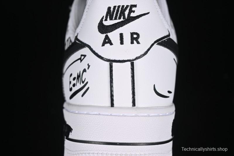 Nike Air Force 1 '07 Low Custom Casual Sneakers with Black and White Manga-Style Hand-Drawn Function Formulas - CT7724-111