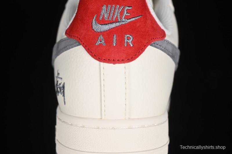 Nike Air Force 1 '07 Low Stussy Collaboration - English Beige Grey Red Low-Top Casual Sneakers - XZ3318-567