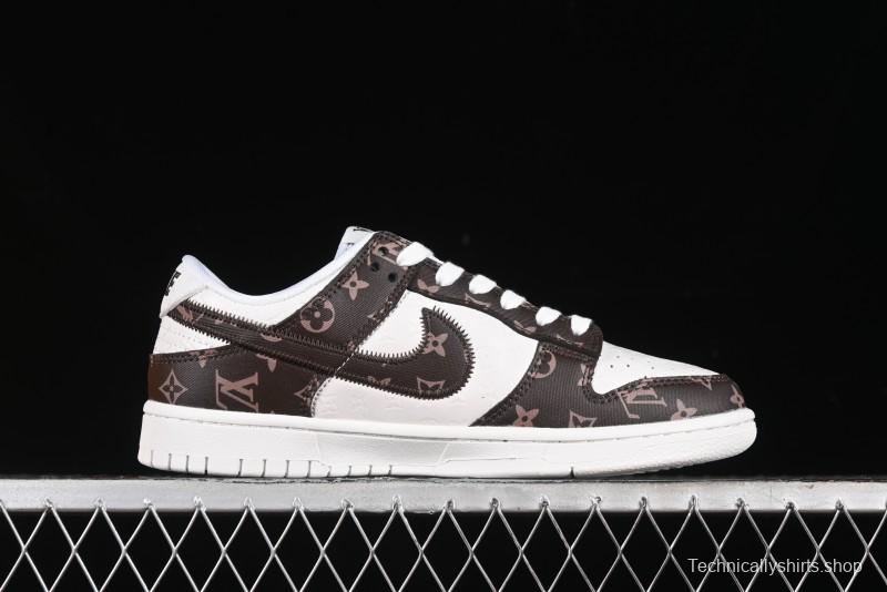 Nike SB Dunk Low LV Collaboration - Embossed White Brown Print Anniversary High-End Custom Low-Top Casual Sneakers - DQ1098-360