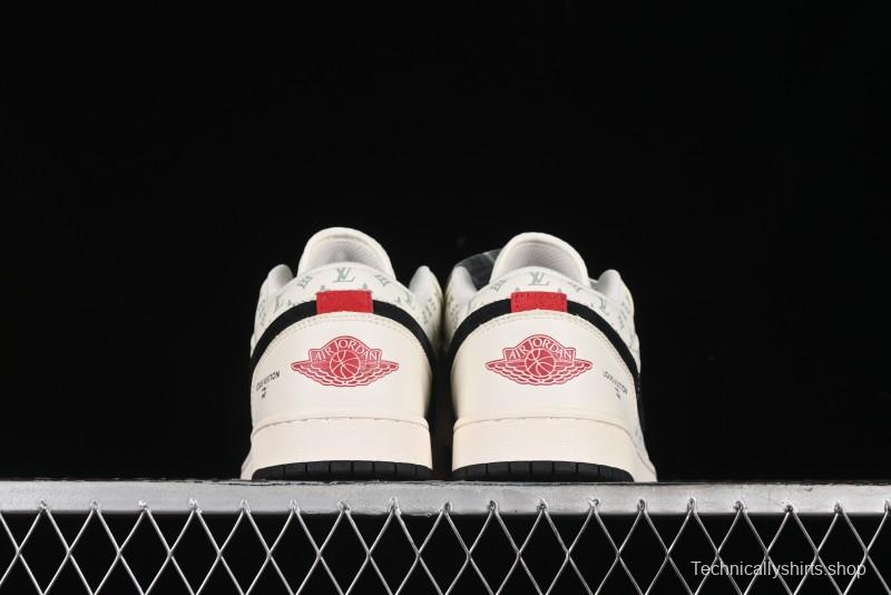 Nike Air Jordan 1 Low AJ1 LV Collaboration - Printed Dark Blue Swoosh High-End Custom Retro Basketball Shoes - WG8850-009