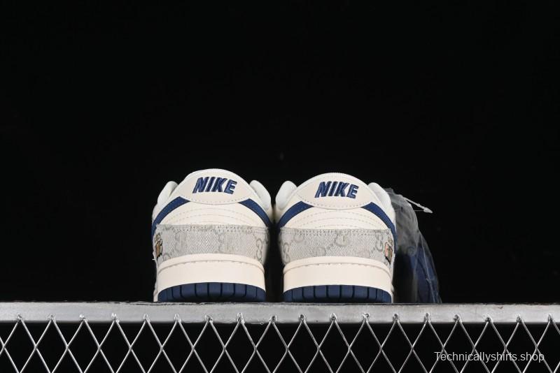 Nike SB Dunk Low Gucci Collaboration - Smoke Blue Anniversary High-End Custom Low-Top Casual Skate Shoes - XX2025-801
