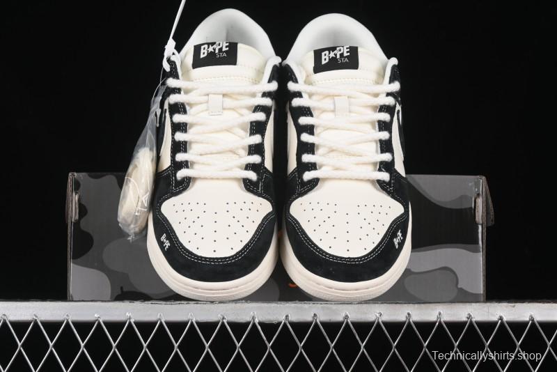 Nike SB Dunk Low Stussy Collaboration - Black White Marking Line Anniversary High-End Custom Low-Top Casual Sneakers - BB9898-008