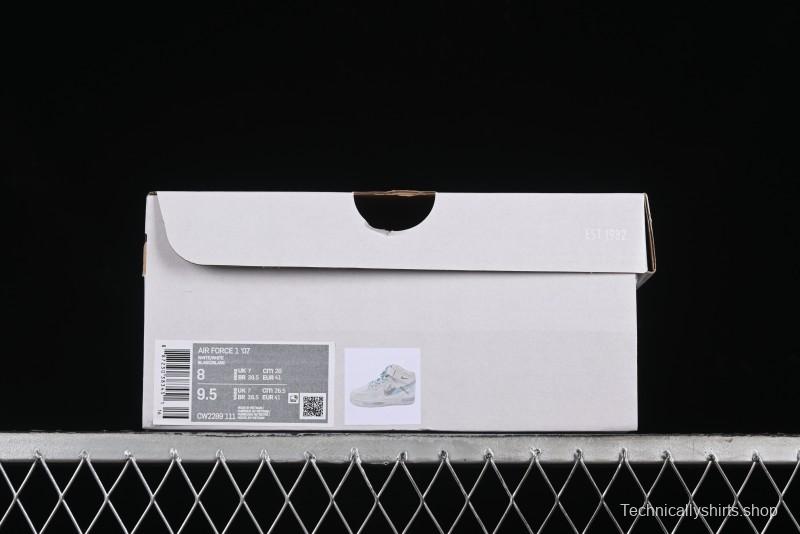 Nike Air Force 1 '07 Mid Light Blue Hand-Painted Cracked Three Stripes Shadow Mid-Top Casual Sneakers - CW2289-111