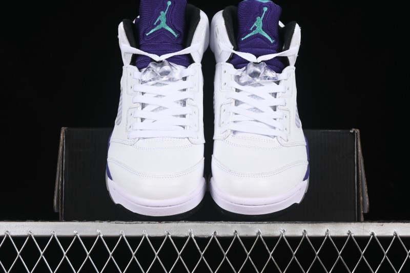 Nike Air Jordan 5 Retro Sneakers in White and Purple Grape Colorway - 136027-108