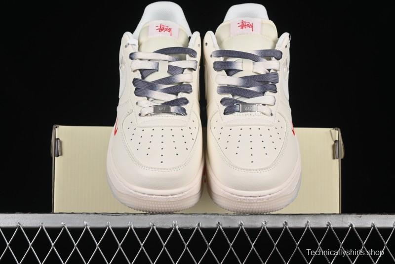 Nike Air Force 1 '07 Low Stussy Collaboration - White Grey Two-Tone Low-Top Casual Sneakers - XZ6188-015