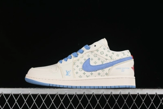 Nike Air Jordan 1 Low LV Collaboration - Light Blue Print Retro Basketball Shoes - WG8850-008
