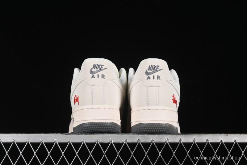 Nike Air Force 1 '07 Low Stussy Collaboration - White Grey Two-Tone Low-Top Casual Sneakers - XZ6188-015
