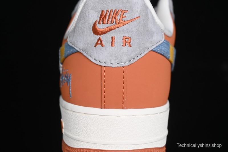 Nike Air Force 1 '07 Low Stussy Collaboration - Grey Brown Flyknit Low-Top Casual Sneakers - KK1988-025