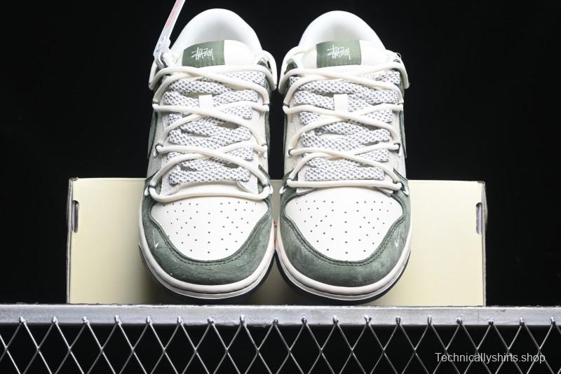 Nike SB Dunk Low Stussy Collaboration - Patina Green Lace-Up Anniversary Custom Low-Top Casual Skate Shoes - XS1186-105