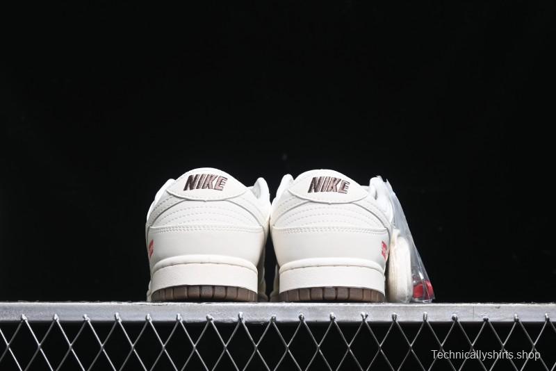 Nike SB Dunk Low Supreme Collaboration - White Brown Split Swoosh Anniversary High-End Custom Low-Top Casual Skate Shoes - BB8675-113