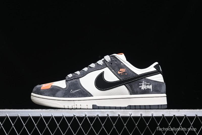 Nike SB Dunk Low Stussy Collaboration Patch Grey Black Black Swoosh Anniversary Custom Low-Top Casual Skate Shoes - MM1089-026