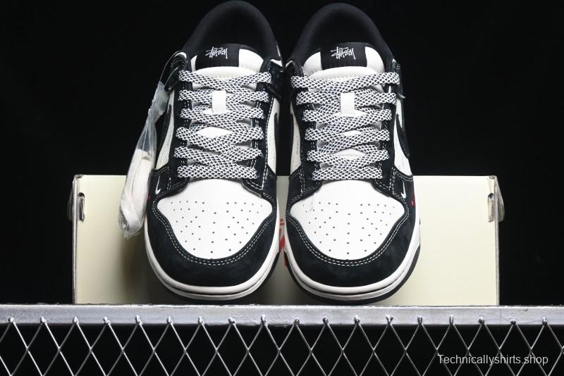 Nike SB Dunk Low Stussy Triple Collaboration - Patchwork Black Swoosh Anniversary Custom Low-Top Casual Skate Shoes - YX5066-222