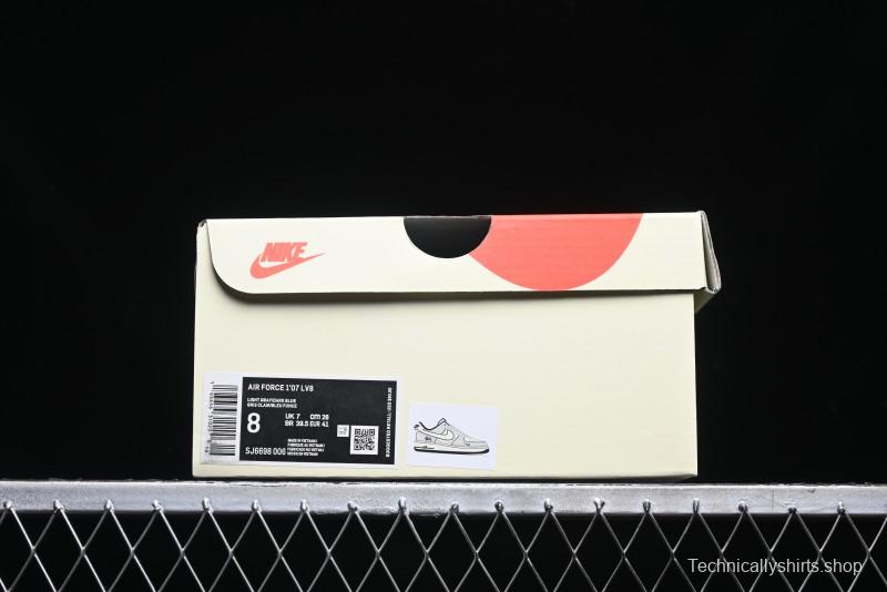 Nike Air Force 1 '07 Low Stussy Collaboration - Grey White with Blue Outsole Low-Top Casual Sneakers - SJ6698-006